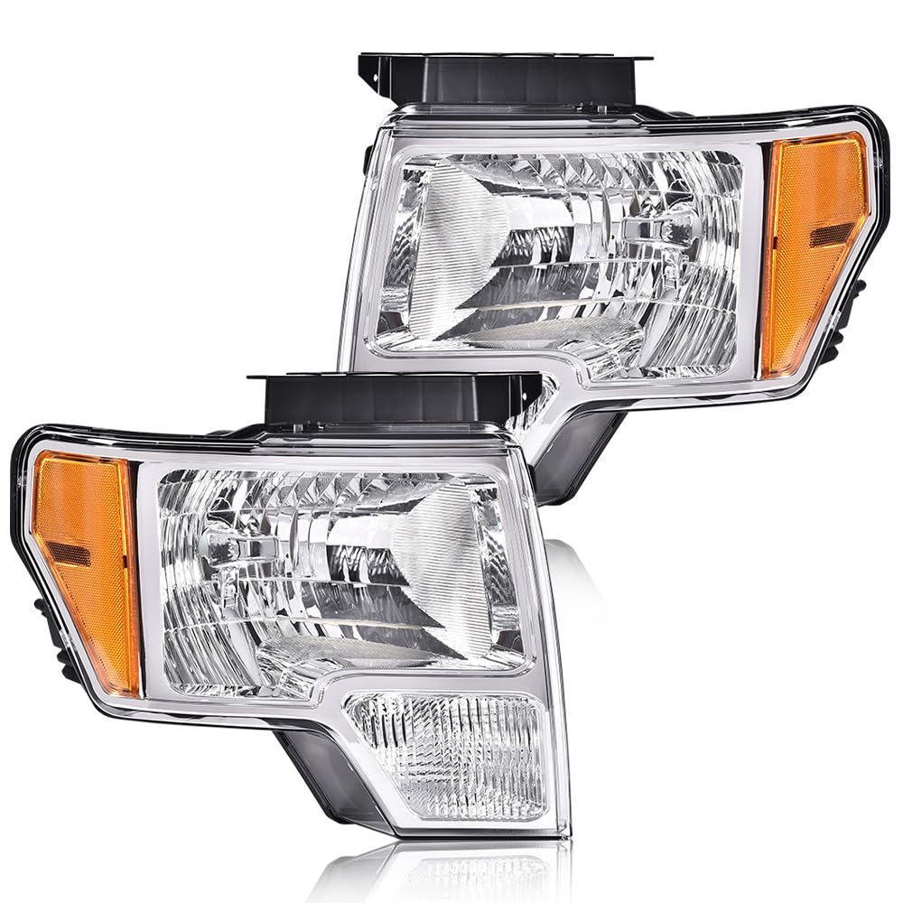 G-PLUS Headlights Assembly Compatible with Ford F150 2009-2014 Pair Left & Right Headlamps Assembly, Clear Lens Chrome Housing A