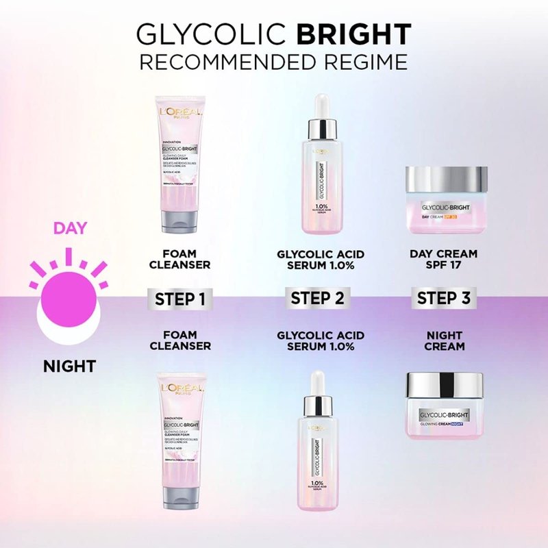 L'Oreal Paris Glycolic Bright Daily Foaming Facial Cleanser, 50ml |Daily Glowing Face Wash for Dull Skin
