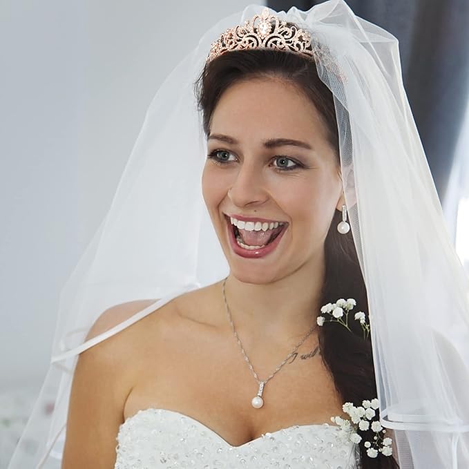 CIEHER Crown + Bride To Be Sash + Veil Set, Bachelorette Party Bridal Shower Decorations Bachelorette Gift for Women