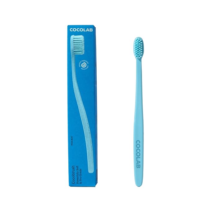 Cocolab Cocobrush, Ultra-Soft Manual Toothbrush, Dentist-Designed, Gentle on Gums, Made from Recycled Plastic, Pool Blue