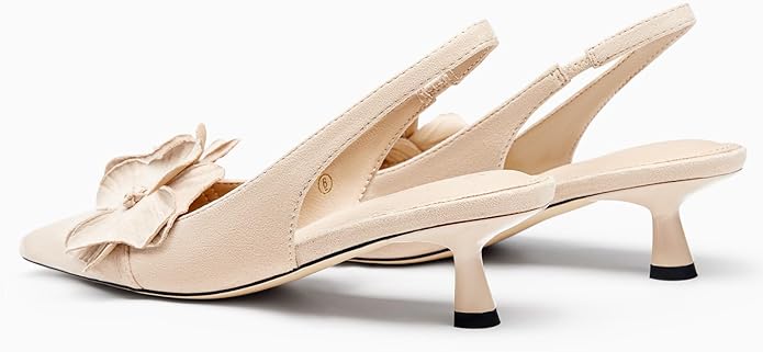 Coutgo Womens Slingback Kitten Heels Flower Closed Pointed Toe Pumps Wedding Party Dress Sandals Shoes