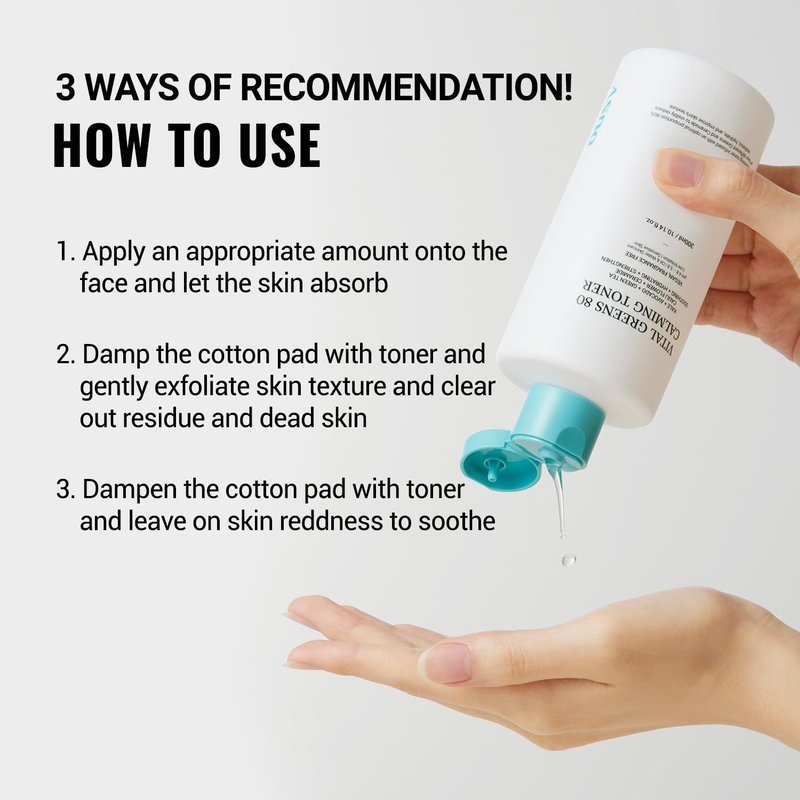 ASNO Vital Greens Calming Toner 300ml - Genderless Vegan Soothing Care for Acne, Pimple, Redness, Sensitive Skin, Superfood 80% + Ceramide, Hydrating Daily Facial Toner, Korean Skin Care