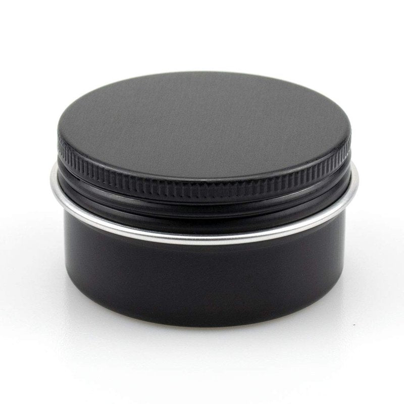 Foraineam 60 Pack 1 oz. Aluminum Round Lip Balm Tin Container Bottle with Screw Lid - Black Empty Tins for Salve, Powder, Spice, or Candies
