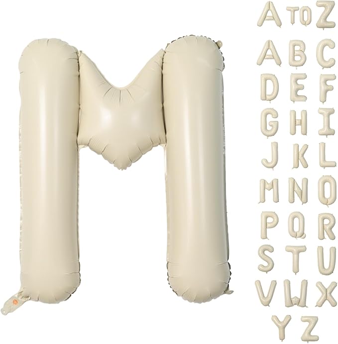 Biapian 40 Inch Letter M Balloons, Giant Cream M Foil Balloon, Big Single Alphabet A-Z Balloons, Beige Large Aluminum M Balloons Helium for Birthday, Baby Shower, Wedding, Anniversary Party Decoration