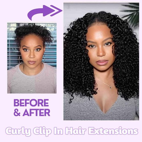 3C 4A Curly Clip In Hair Extensions Real Human Hair 24 Inch 110g 8pcs Kinky Curly Clip Ins Full Head for Black Women 100% Brazilian Remy Human Hair Extensions Natural Color with 20 Clips