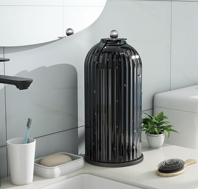 Dustproof Toothbrush Holders with Cover, Rotating Electric Toothbrush and Toothpaste Holder for Bathroom Countertop, 3 Slots Makeup Brushes Organizer, Solid Black