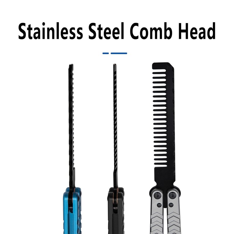 Aluminium Alloy Handle Comb Practice Tools Stainless Steel Comb Head Practice Hair Styling Tools for Sport Outdoor Use (Blue)