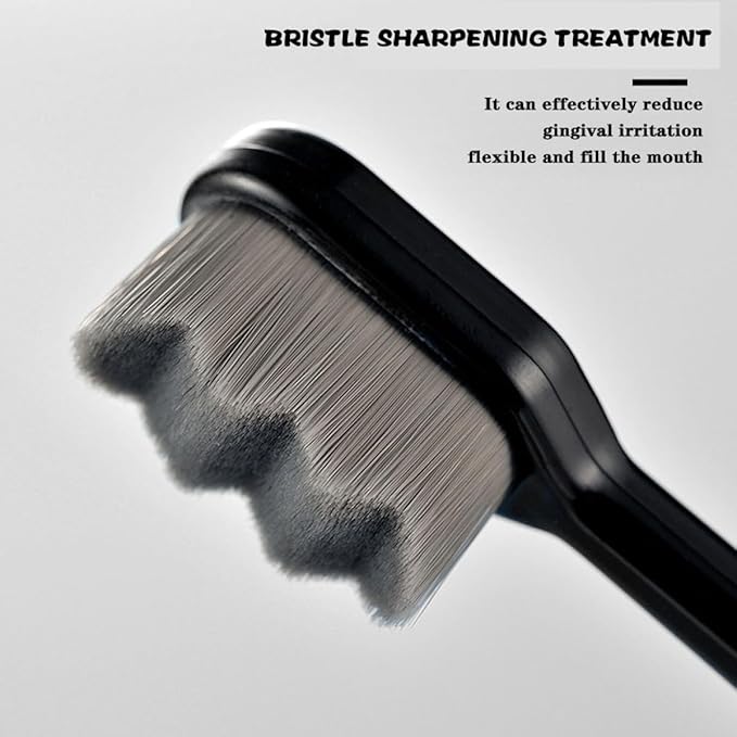 HAPINARY 4PCS Ultra Soft Micro Nano Bristle Toothbrush for Adults Portable Oral Cleaning Brush with Flat Wave Heads Black White for Travel and Home Use