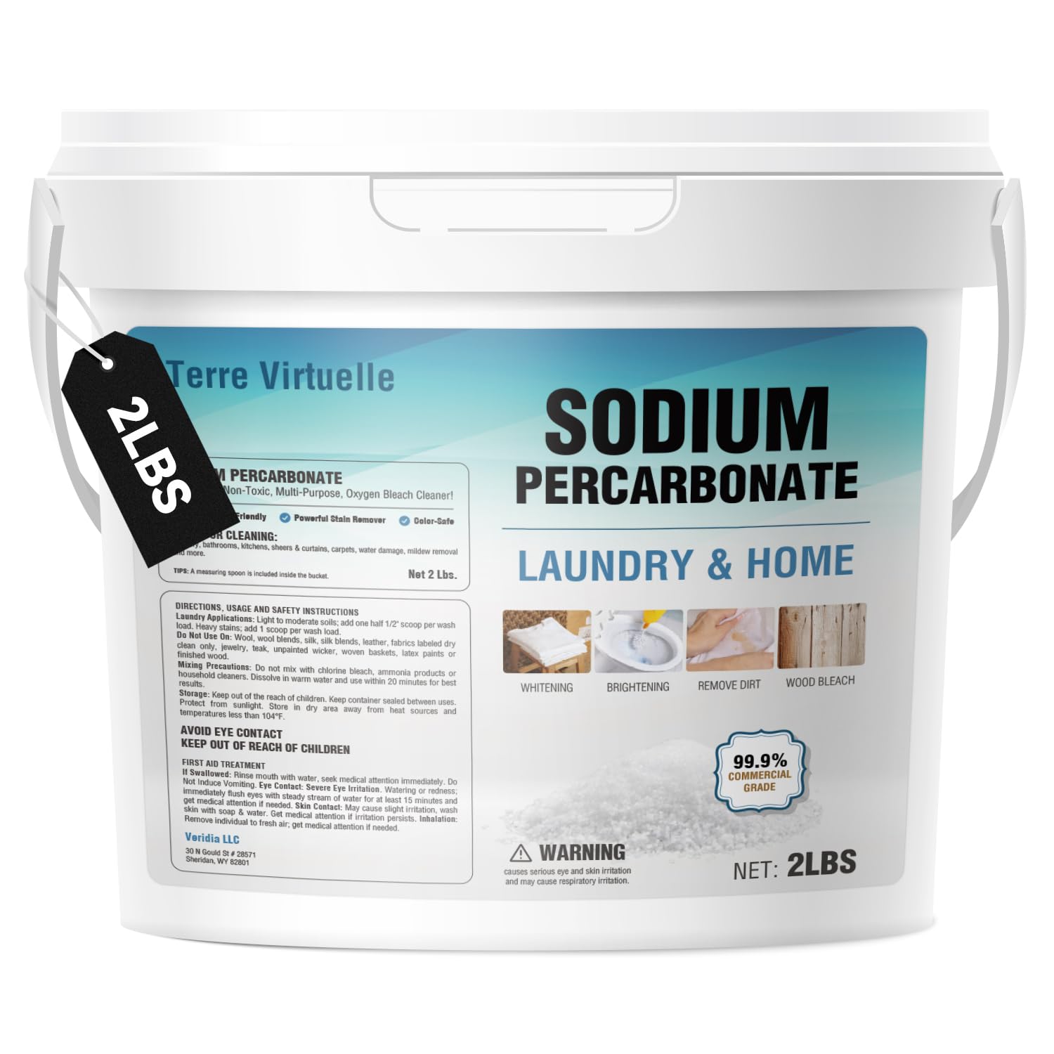 Terre Virtuelle Sodium Percarbonate – Oxygen Bleach Powder & Laundry Booster – Multi-Purpose Cleaner for Stain Removal, Whitening, Deodorizing – Chlorine-Free (2LBS)