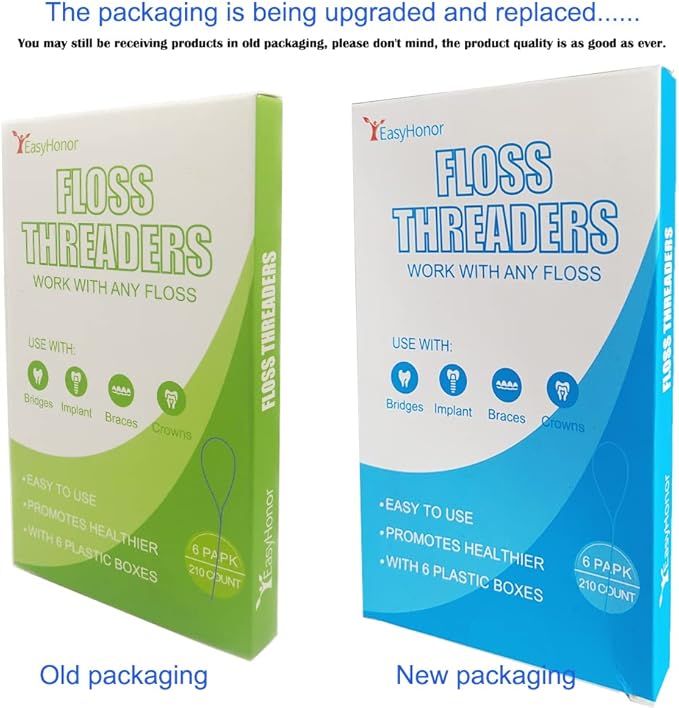 EasyHonor Dental Floss Threaders for Braces, Bridges, and Implants,210 Count (Pack of 6)