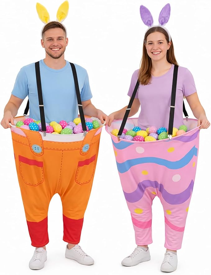2 Sets Easter Granny Pants Outdoor Games, Giant Granny Cute Pants with Egg Balls & Bunny Ear Headbands, Funny Spring Yard Tossing Game for Adults Family Party Gathering (Bright Style)
