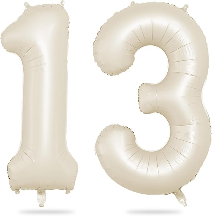 Biapian 40 Inch Cream Number 13 Balloon, 13th Birthday Balloons, Big Digital 13 or 31 Beige White Giant 13 Foil Balloon Helium for 31st 13th Birthday Decorations Anniversary Baby Shower Party Supplies