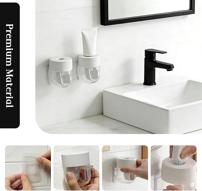 Toothpaste Dispenser, Automatic Squeezer, Multi-Functional No-Drill Wall-Mounted, White