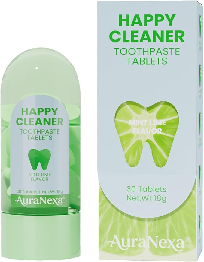 Auranexa Whitening Toothpaste Tablets – Remineralizing Nano Hydroxyapatite Chewable Toothpaste with Xylitol & Probiotics, Gentle Fluoride-Free Clean, Fresh Lime Mint, 30 Tablets