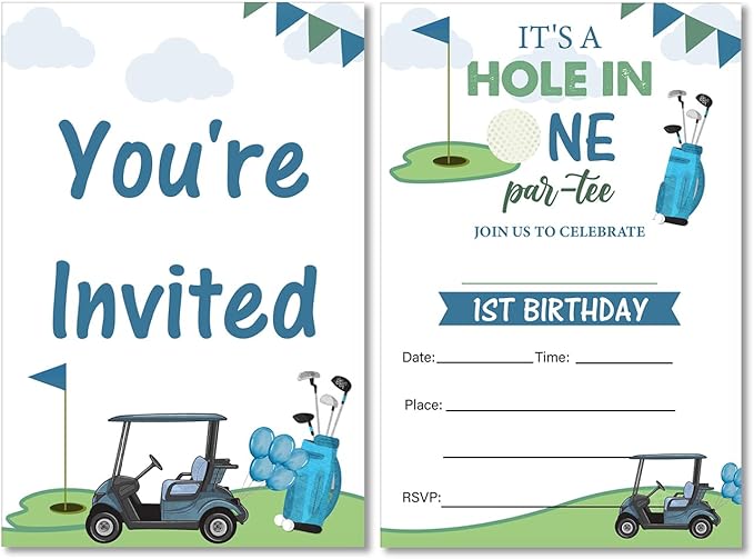 Soiceu Blue Golf 1st Birthday Party Invitations with Envelopes Set of 20 Par-Tee Golf First Birthday Invites Fill in Blank