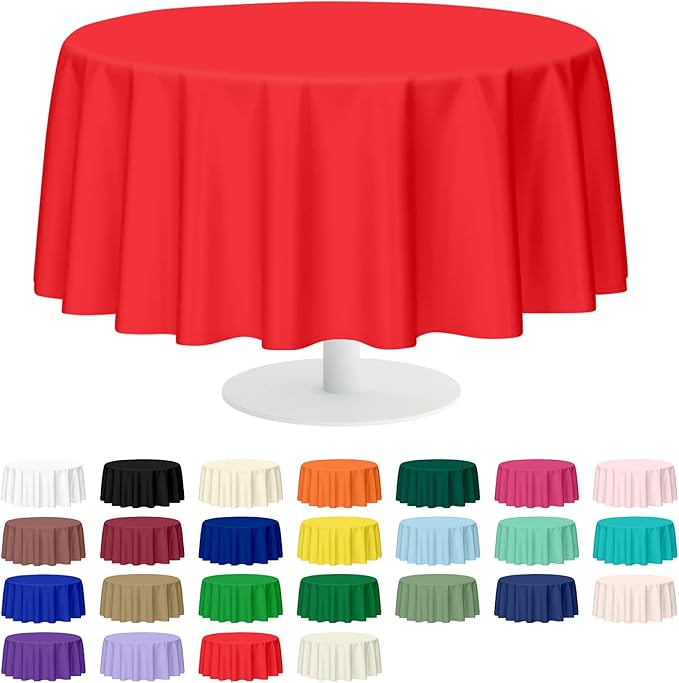 Mulbozy 2 Pcs Red Round Tablecloth, 84 inches Disposable Plastic Red Circle Table Covers for Baby Shower Wedding Bridal Shower Birthday Party Decorations