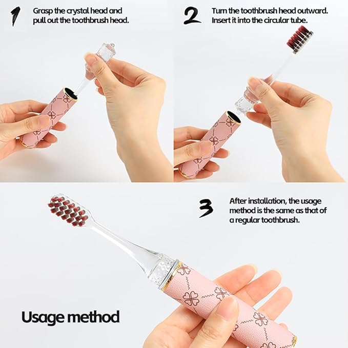 CMHX Foldable Travel Toothbrush Set,Compact Head,Mini Toothbrush with Toothbrush Case,Soft Bristled Travel Toothbrushes for Adults (Leather Handles Pink 1 PCS)