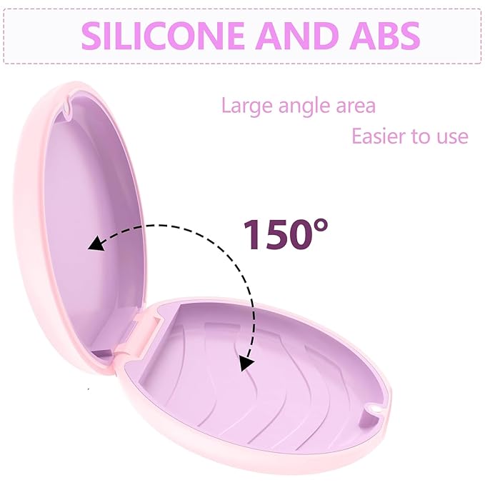 Retainer Case, Slim Aligner Cases for Invisalign, Mouthguard Case with Removal Tools& Aligners Chewies& Brush, Removable Inner Tray Silicone for Easy Cleaning (Pink)