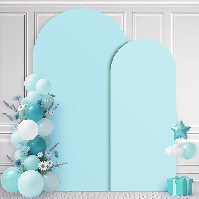 Ledido Wedding Arch Backdrop Cover 6FT 7.2FT Arch Covers 2Set Fitted Stretchy Spandex Round Top Stand Backdrop Cover for Wedding Banquet Ceremony Birthday Party Baby Shower Event Decoration,Light Blue
