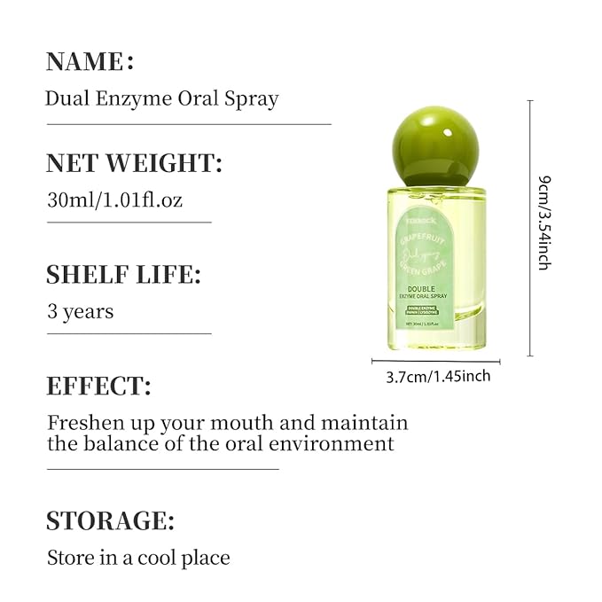 Venrock Double Enzyme Oral Spray Long-Lasting Freshness, Alcohol-Free Oral Spray for Breath Care, Grapefruit Green Grape Flavor, Travel-Sized Breath Spray with Papain & Lysozyme, 30ml/1.01 Fl Oz