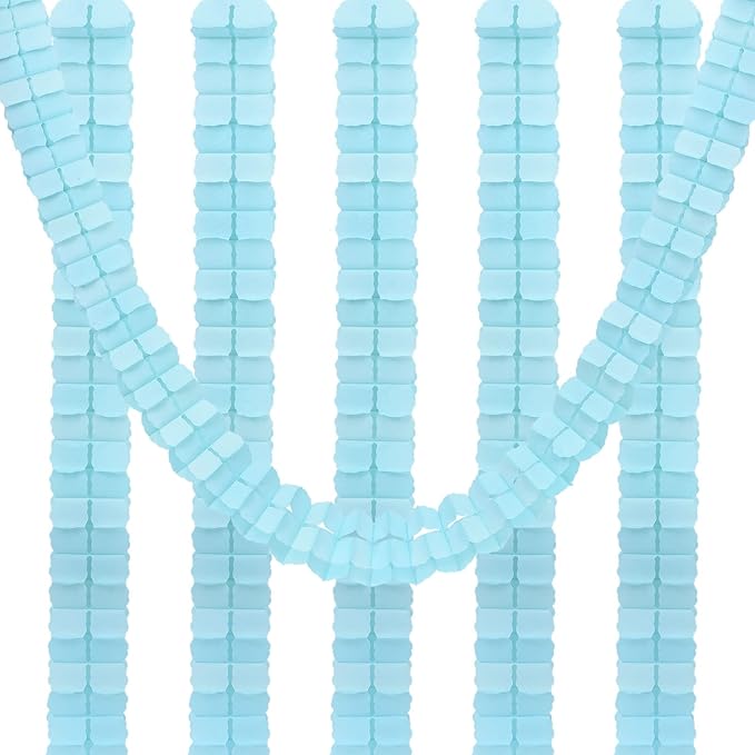 PATIKIL 9.8ft Four-Leaf Garland, 6 Pack Tissue Paper Hanging Flower Garland Reusable Streamers for Party Wedding Backdrop Decorations, Light Blue