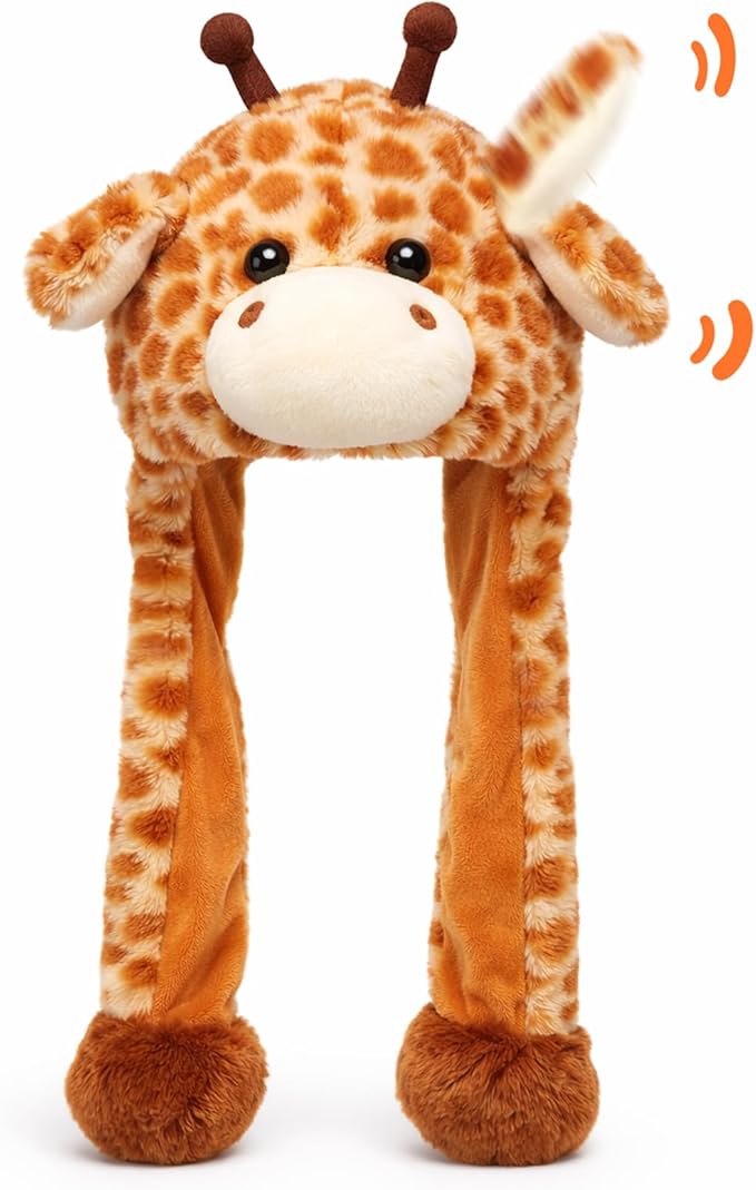 Animal Hat with Ears Moving Jumping Pop Up Beating Hat Plush Holiday Cosplay Dress Up Funny Gift for Kids