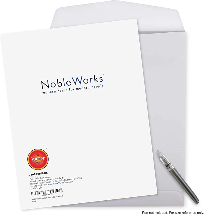 NobleWorks - Jumbo Birthday Greeting Card (8.5 x 11 Inch) - Cartoon Humor, Notecard with Envelope - Cat Question J3674BDG-US