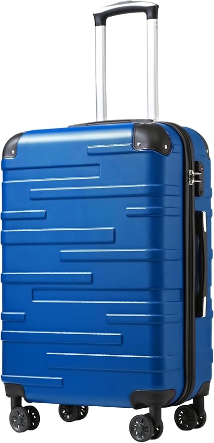 Coolife Hardside Checked Luggage with TSA Lock, Spinner Wheels, Telescopic Handle, Lightweight Suitcase (Blue, M(24in))