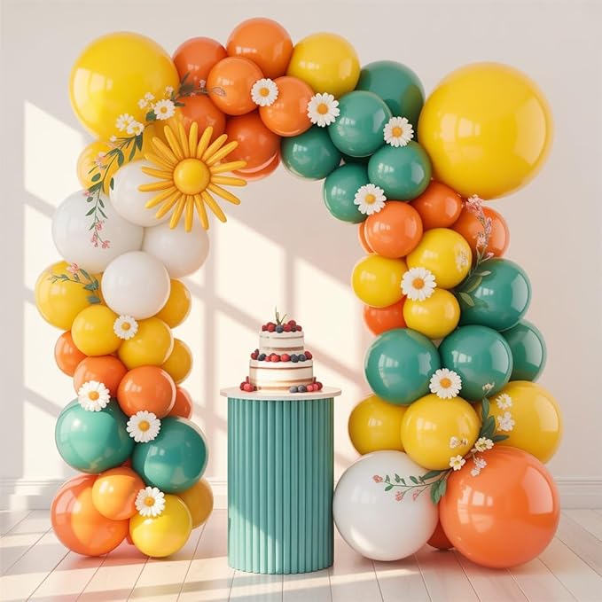 FunHot Blue Yellow and Orange Balloon Arch Garland Kit with Dusty Blue Teal Sand White Latex Balloons For Boho Sun Boy Birthday Son Baby Shower Decorations
