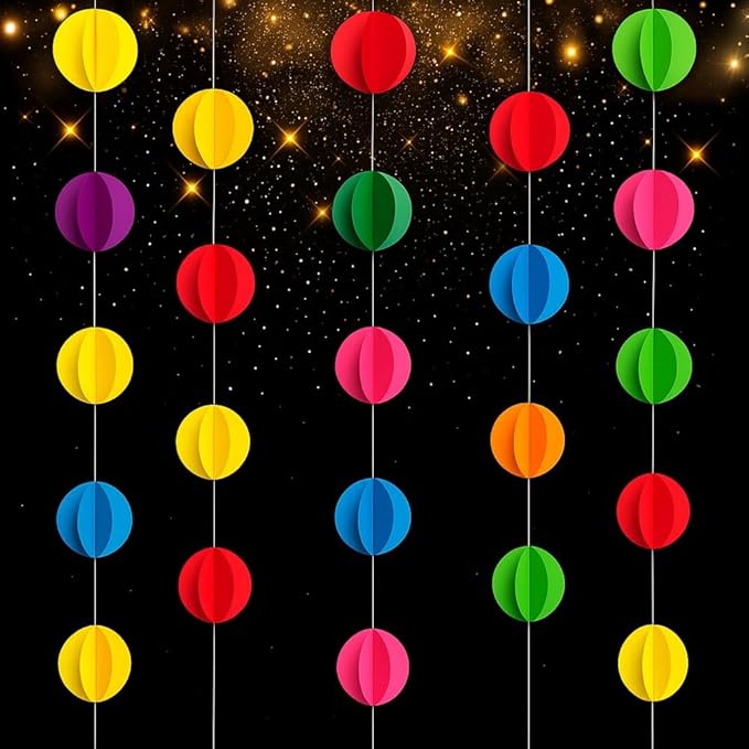 3D Circle Paper Garland 54 Ft | 6 Pc Wall Hanging Colorful Rainbow Streamers | Birthday Party Baby Shower Wedding Christmas New Year Decor | Festival & Holiday Backdrop Decoration | Multicolor