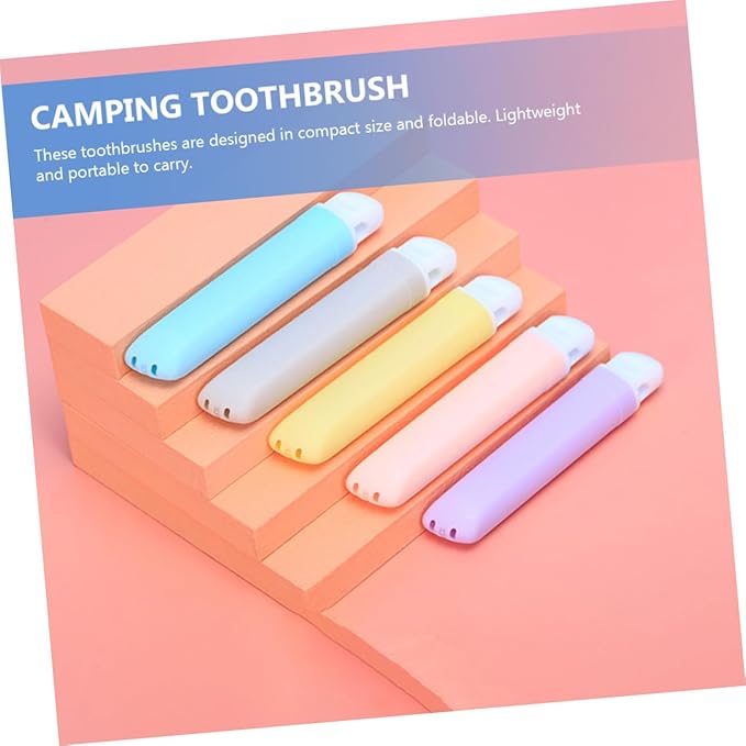 5Pcs Portable Soft Bristle Folding Toothbrushes for Travel and Home Use Wear-Resistant Ergonomic Design Gentle Gums Convenient Compact Suitable for Adults Random Color