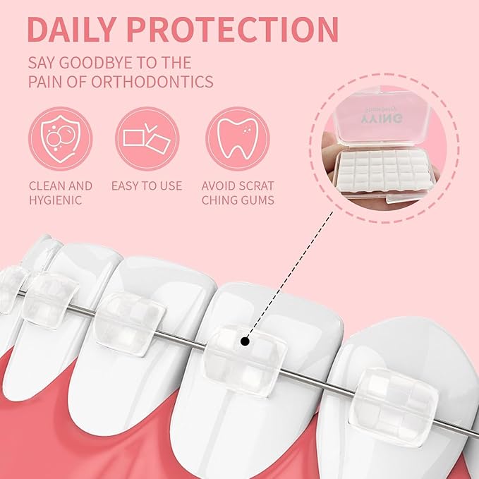 10 Box Clear Braces Wax for Teeth Precut Orthodontic Wax for Braces Aligners, Wax Dots, Hardcover Box Dental Wax with Mirror for Home Travel Office, Strawberry Flavored, 4Pack/Box