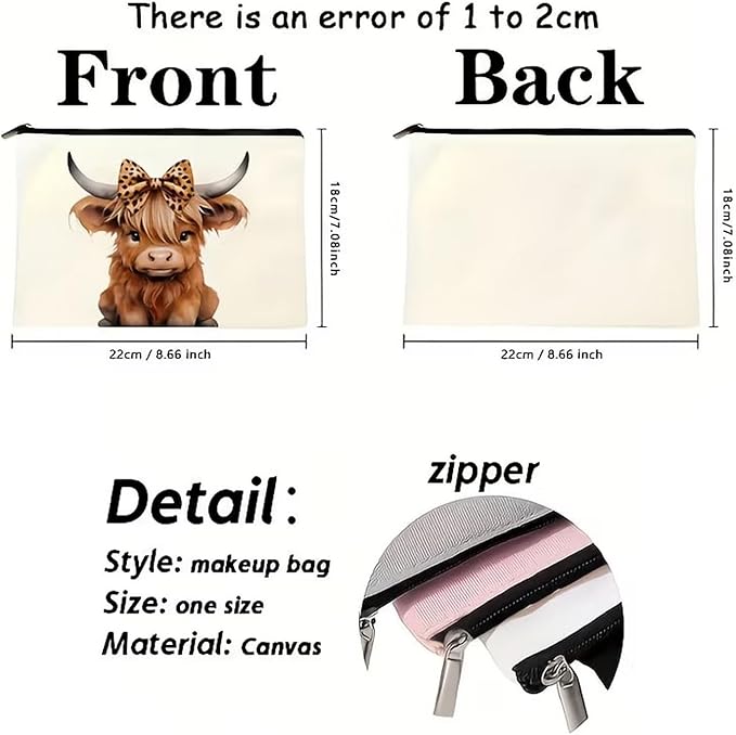 GRITOSE Spring Small Makeup Bag Cute Cattle with Brown Bow designs Cosmetic Bag Work Toiletry Bags Accessories for Family Friend Student Workday Birthday Gift Travel Pouch with Zipper