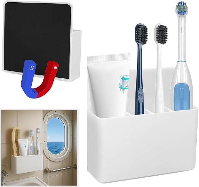 2 Packs Magnetic Toothbrush & Toothpaste Holder for Cruise Ships, Wall‑Mounted Cruise Bathroom Organizer, Compact Travel Storage, 2025 Cruise Essentials