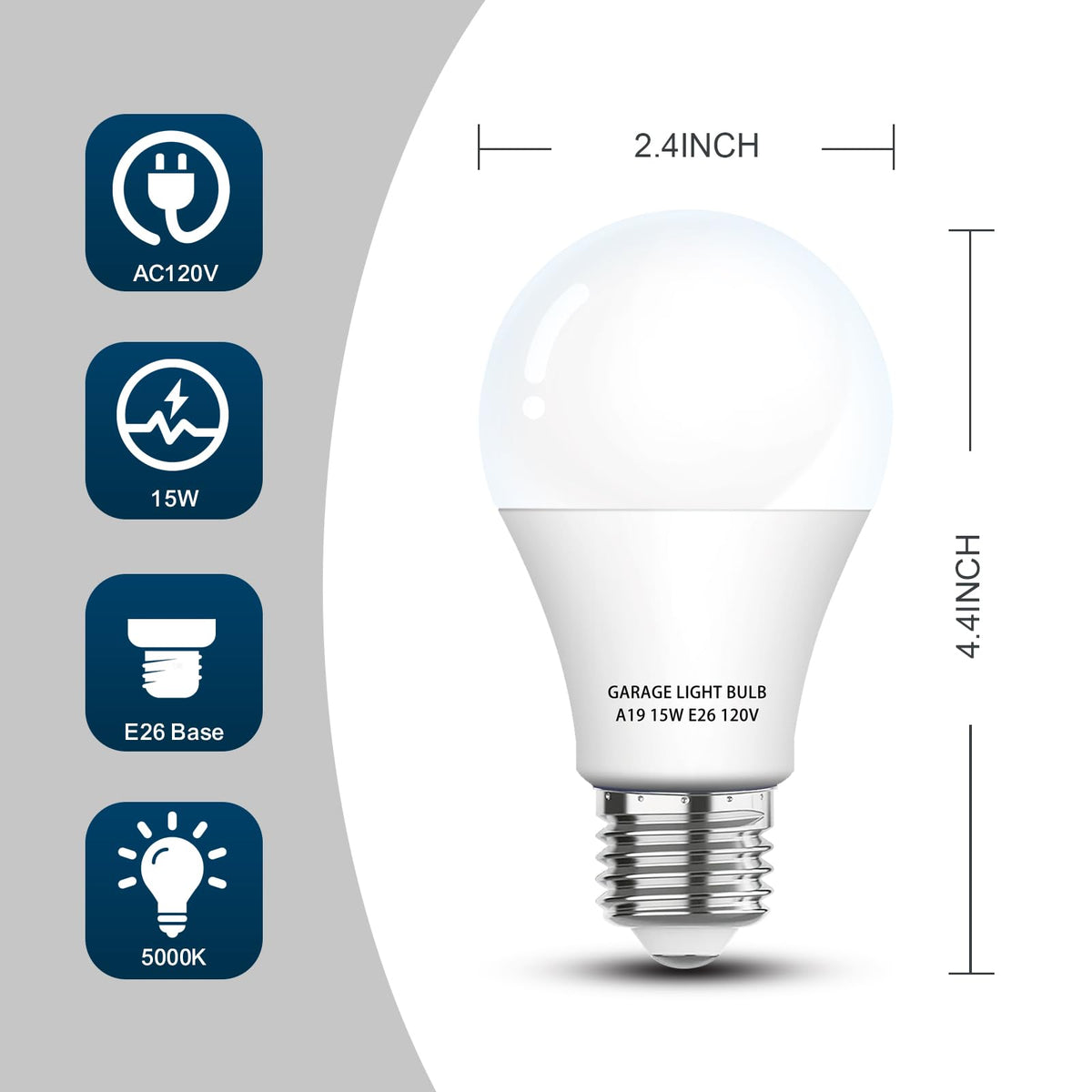 LOXYEE Garage Door Opener LED Light Bulb 4 Pack，15W Equivalent to 100W Garage Light Bulb,A19 5000K Daylight White E26 Base 120V Outdoor Light Bulbs,Minimize Interference,Dimmable