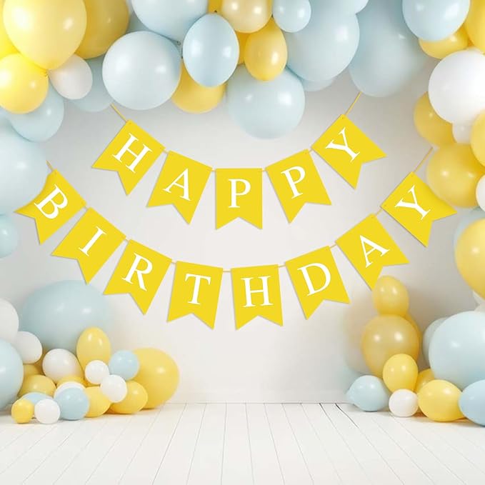 Yellow Birthday Banner Sign Happy Birthday Bunting Banner Garland for Kids Girl Woman Tea Party Decorations