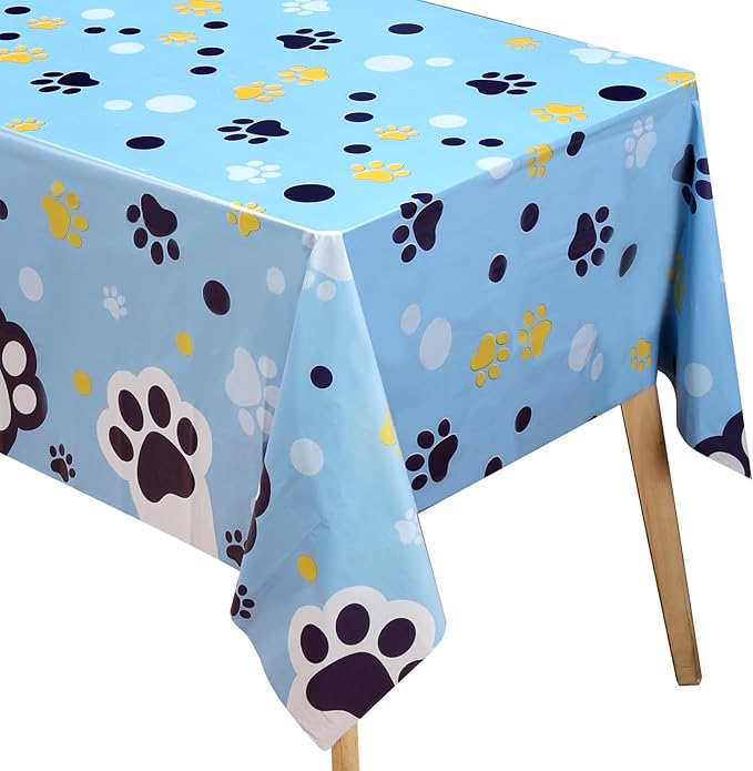 Cute Blue Dog Birthday Party Supplies Serves 20 Guests, 161CT Blue&Orange Dog Paw Print Party Dinnerware Dcorations, Pretty Puppy Plate, Tablecloth, Napkin, Cup for Birthday, Kids’Party, Baby Shower