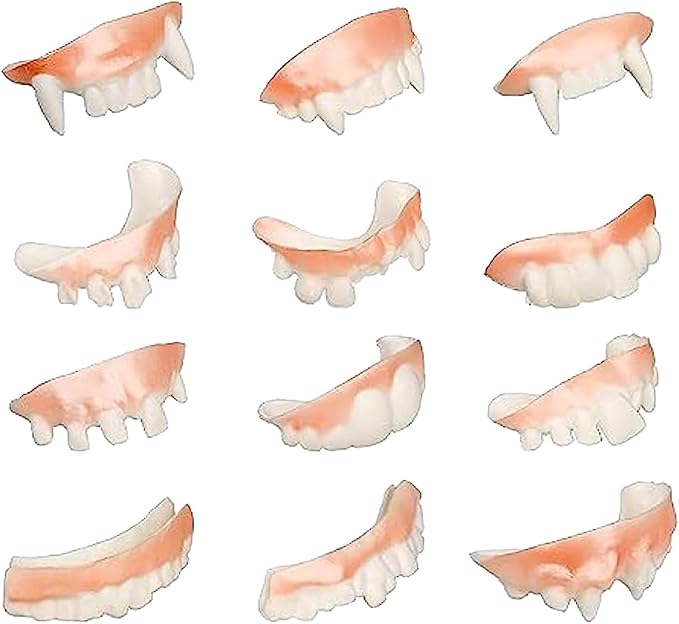 Genérico Vampire Teeth – Realistic Vampire Fangs, 12 Pieces Realistic and Washable Dentures for Horror Costume Parties Adults Children