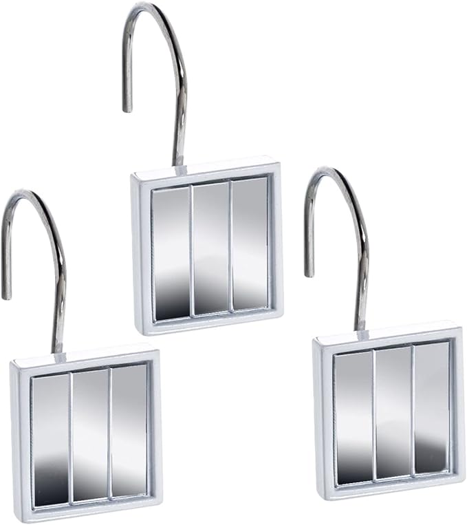 Creative Scents Quilted Mirror White Shower Curtain Hooks - Set of 12 Shower Curtain Rings Durable Sturdy Constructed - Decorative Smooth Gliding Shower Hooks for Shower Curtain
