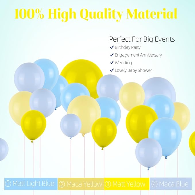 FunHot Blue Yellow Balloon Garland Arch Kit, Light Blue and Yellow Latex Balloons Large Maca Party Balloons for Kids Birthday Baby Shower Wedding Anniversary Party Decorations