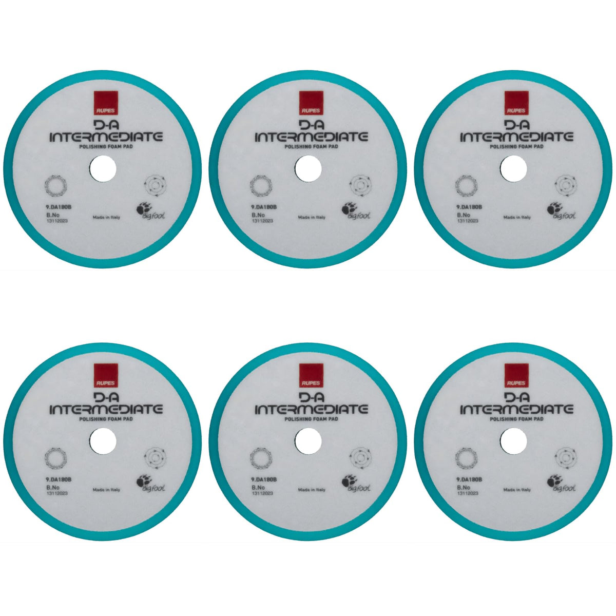RUPES 180mm Pack of 6 Light Blue D-A Intermediate Foam Polishing Pads Ideal for Moderate to Fine Paint Correction & Gloss Enhanc