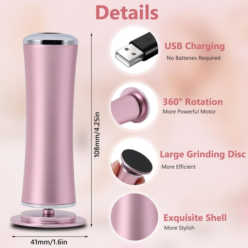 Electric Foot Callus File, Adjustable Speed Foot Grinder with 60pcs Reusable Sandpapers, Portable Foot Care Tool for Men & Women, Ideal for Home or Professional Pedicure Use (Pink)