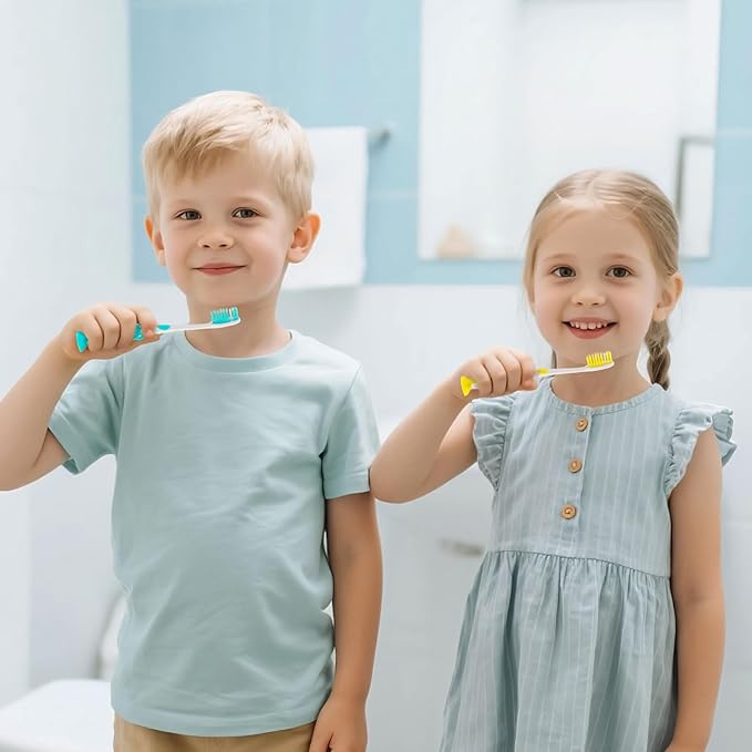 Toothbrushes for Kids In Bulk, Individually Wrapped Disposable Toothbrush Cute Manual Soft Bristles Children Toothbrush With Cover Suction Cup Toddler Toiletries Set for Home/School/Travel (60 Pack)