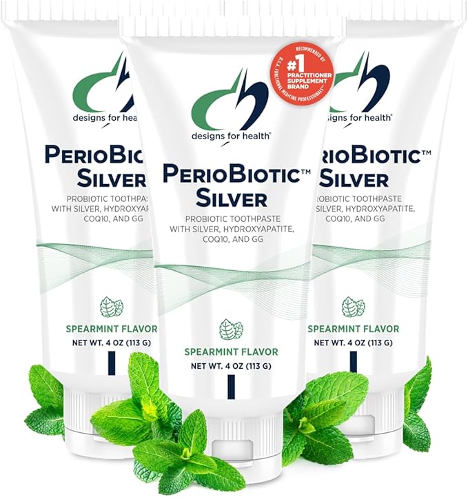 Designs for Health PerioBiotic Silver Hydroxyapatite Toothpaste - Fluoride Free Toothpaste with Oral Probiotics with Whitening Hydroxyapatite - Supports Gum Health & Remineralization (3 Pack, 4oz)