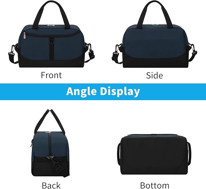 Apenze Small Gym Bag 14 inch lightweight Carry On Mini Duffel Bag with D-Ring for Travel Sport - Navy Blue