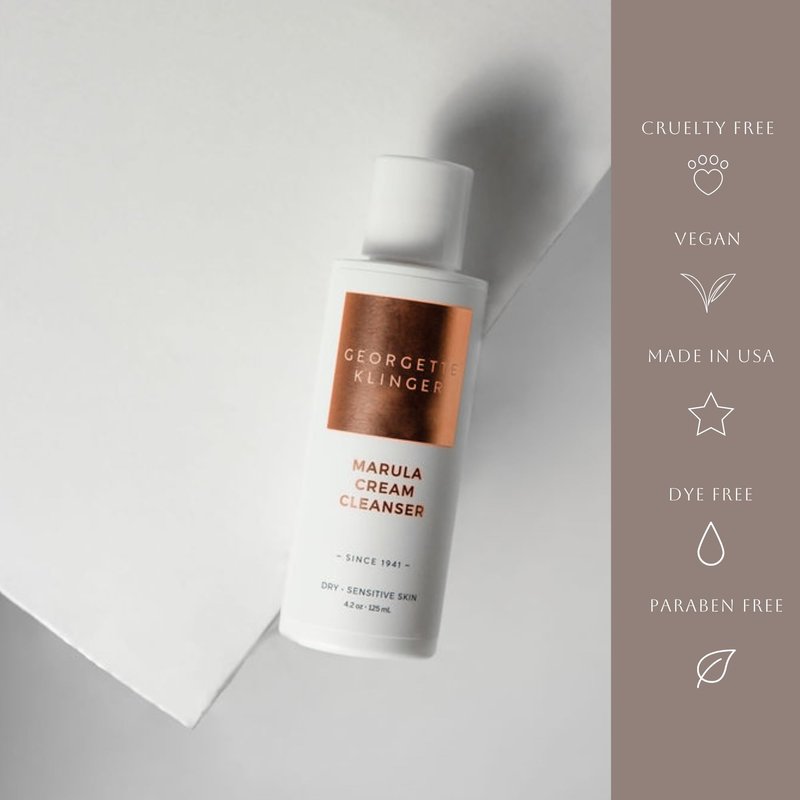 Georgette Klinger Marula Cream Cleanser - Moisturizing, Hydrating, Nourishes Dryness, Gentle Daily Face Wash, Removes Makeup, Dirt, Free Radicals for Normal, Dry, Sensitive Skin - 4.2 oz