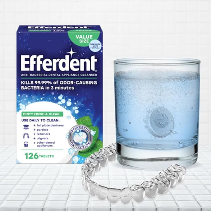 Efferdent Retainer Cleaning Tablets, Denture Cleaning Tablets for Dental Appliances, Minty Fresh & Clean, 44 Count, (Pack of 1)