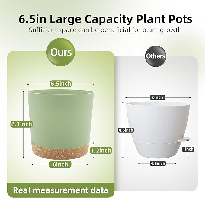 QCQHDU 6.5 inch Plant Pot, 2 Pack Planters for Indoor Plants with Drainage Holes & Saucer, Outdoor Flower Pots Home Garden Modern Decor