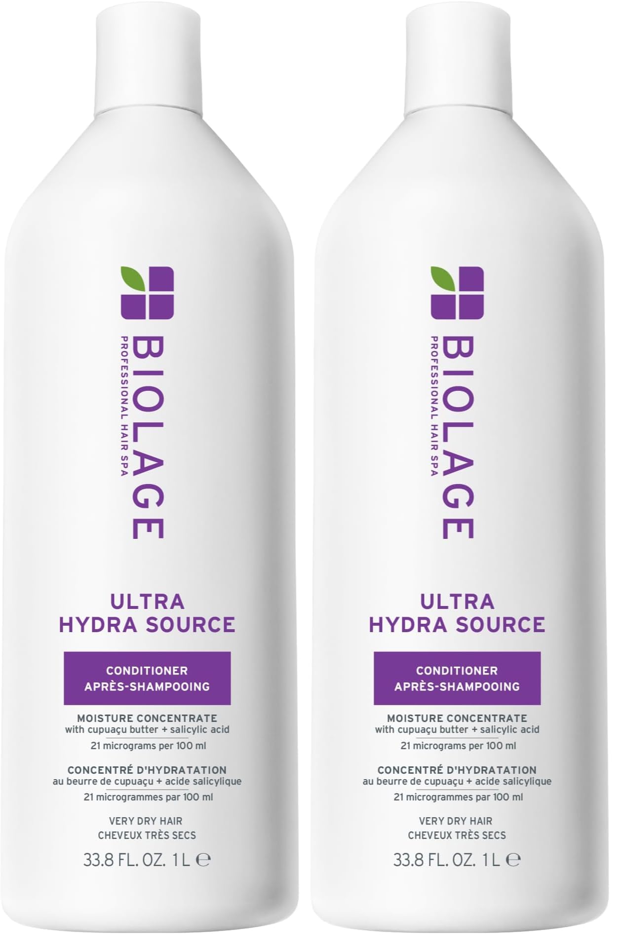 Biolage Ultra Hydra Source Conditioner - Deeply Hydrates and Conditions,Cleanses and Tames Frizz,For Very Dry,Thick,Coarse Hair,Infused with Cupuaçu Butter & Salicylic Acid,33.8 Fl Oz,(Pack of 2)