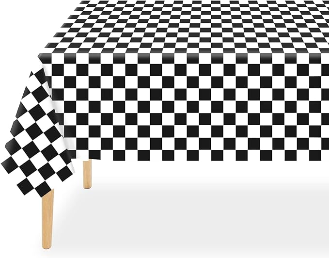 QIKSION Checkered Tablecloth Disposable 3 Pack, 54 x 108 Inch Black and White Checkered Flag Table Cloth for Race Car Decorations, Birthday Party Supplies, Rectangle, Plastic Table Cover